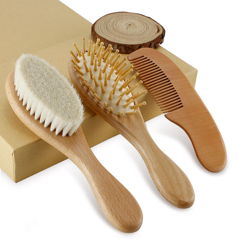 Coffret brosses bébé naturelles | Brosse laine, bambou et peigne bois