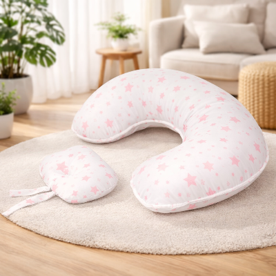 Coussin d’allaitement ceinture | Mini-pad | Beignet Blanc motif rose