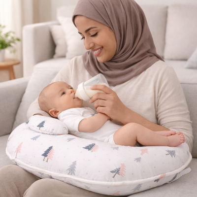 Coussin d’allaitement ceinture | Mini-pad | Beignet Blanc motif rose