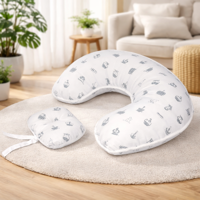 Coussin d’allaitement ceinture | Mini-pad | Beignet Blanc motif gris