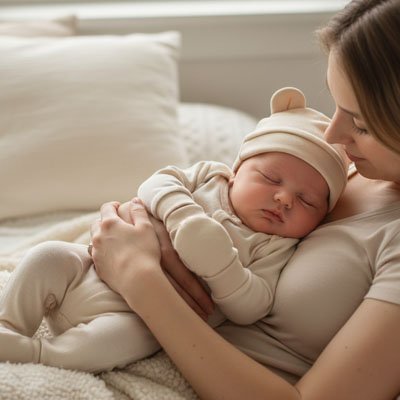 Bonnet-bebe-dort-maman-assise